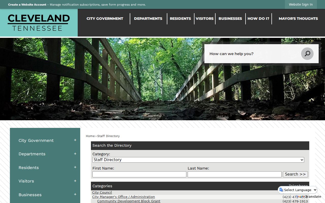 Cleveland people directories city staff interface