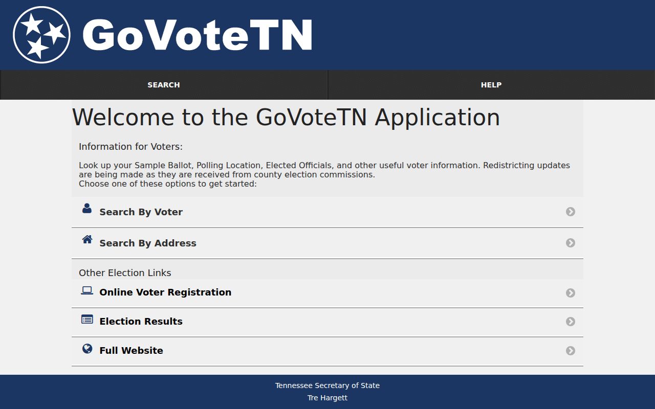 Cleveland voter registration search modes in GoVoteTN